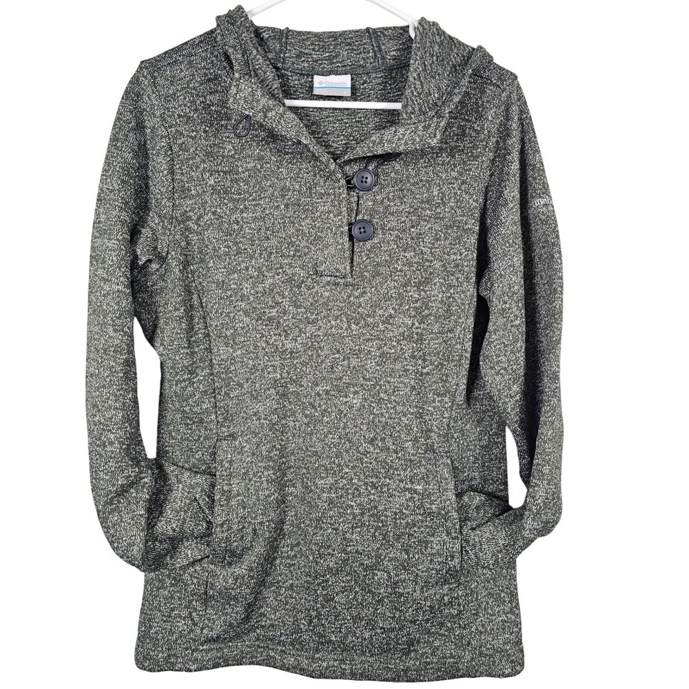 Columbia‎ Women's Sweater Hoodie Buttoned Pullover Activewear Gray/Wht L